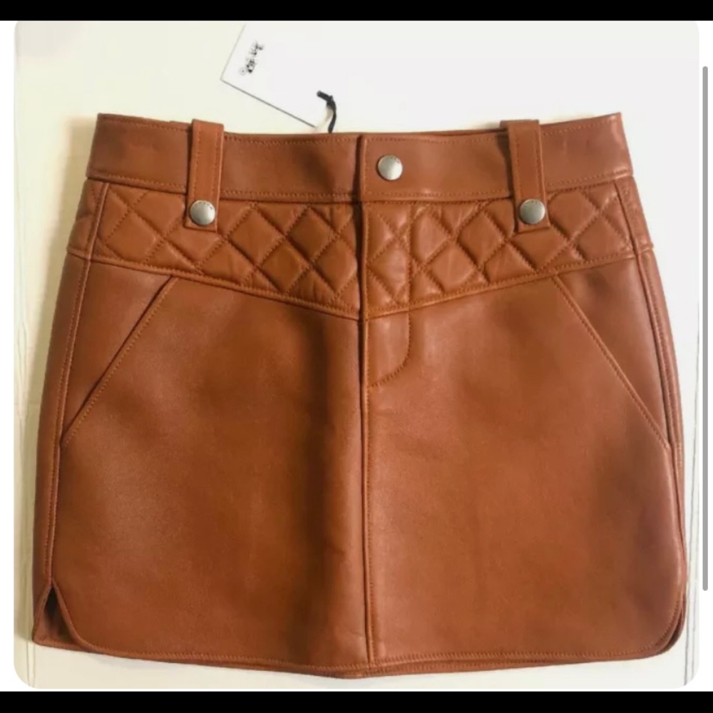 Coach Leather Skirt Women Size 2 Calf Leather Saddle Brown Italy MSRP $695